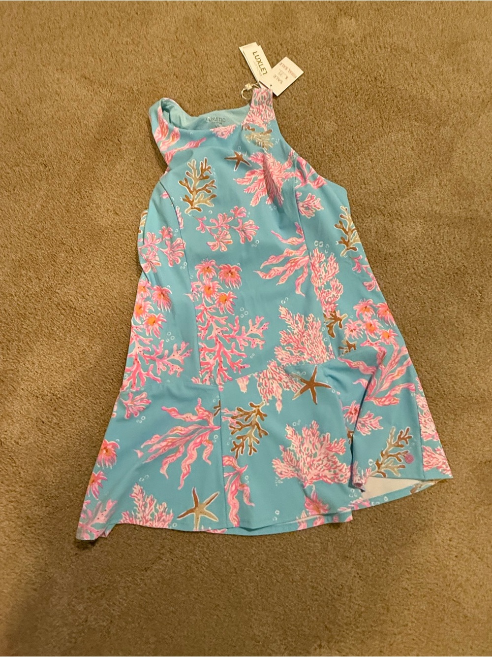Lilly Pulitzer Aqua Blue Pink Coral Print Halter Dress